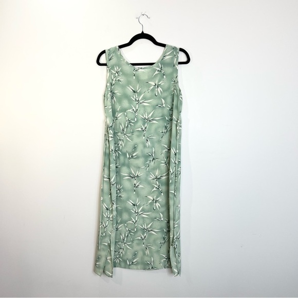 Vintage green bamboo print midi dress M - Picture 5 of 11